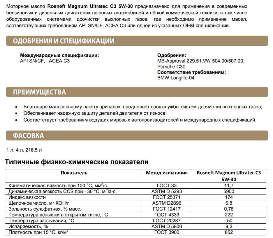 Описание Rosneft Magnum Ultratec C3 5W-30