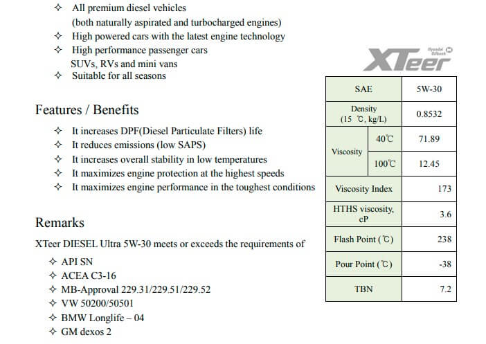 pdf описание масла XTeer DIESEL Ultra 5W-30